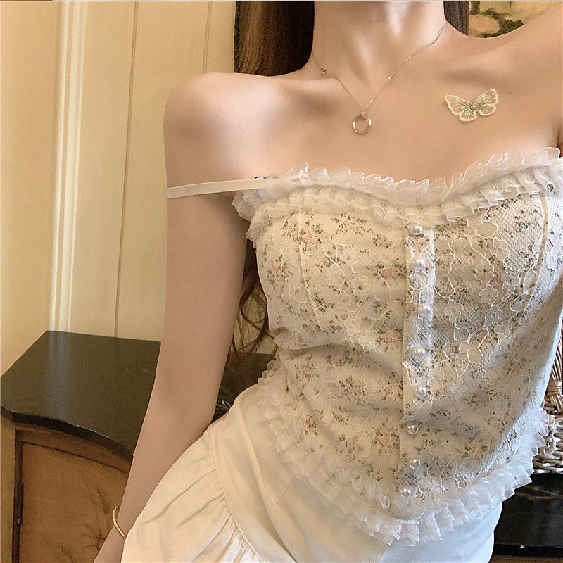 Women's vintage elegant French lace sling fashion, showcasing intricate lace details and stylish design.