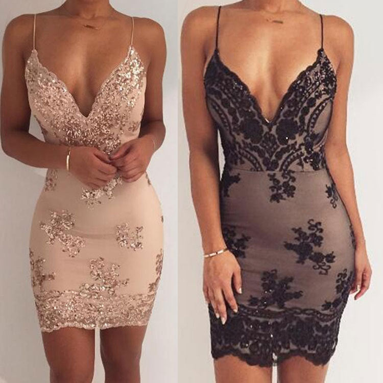 Summer sequin club dress with deep V-neck and backless design from My Store 3, featuring shimmering sequins and a fitted silhouette.