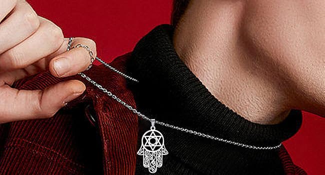 VASSAGO Hexagram Hamsa Hand Pendants Necklace for Men Magen David Necklace Hamsa Hand of Fatima Necklace Islam Arab Jewish Jewel