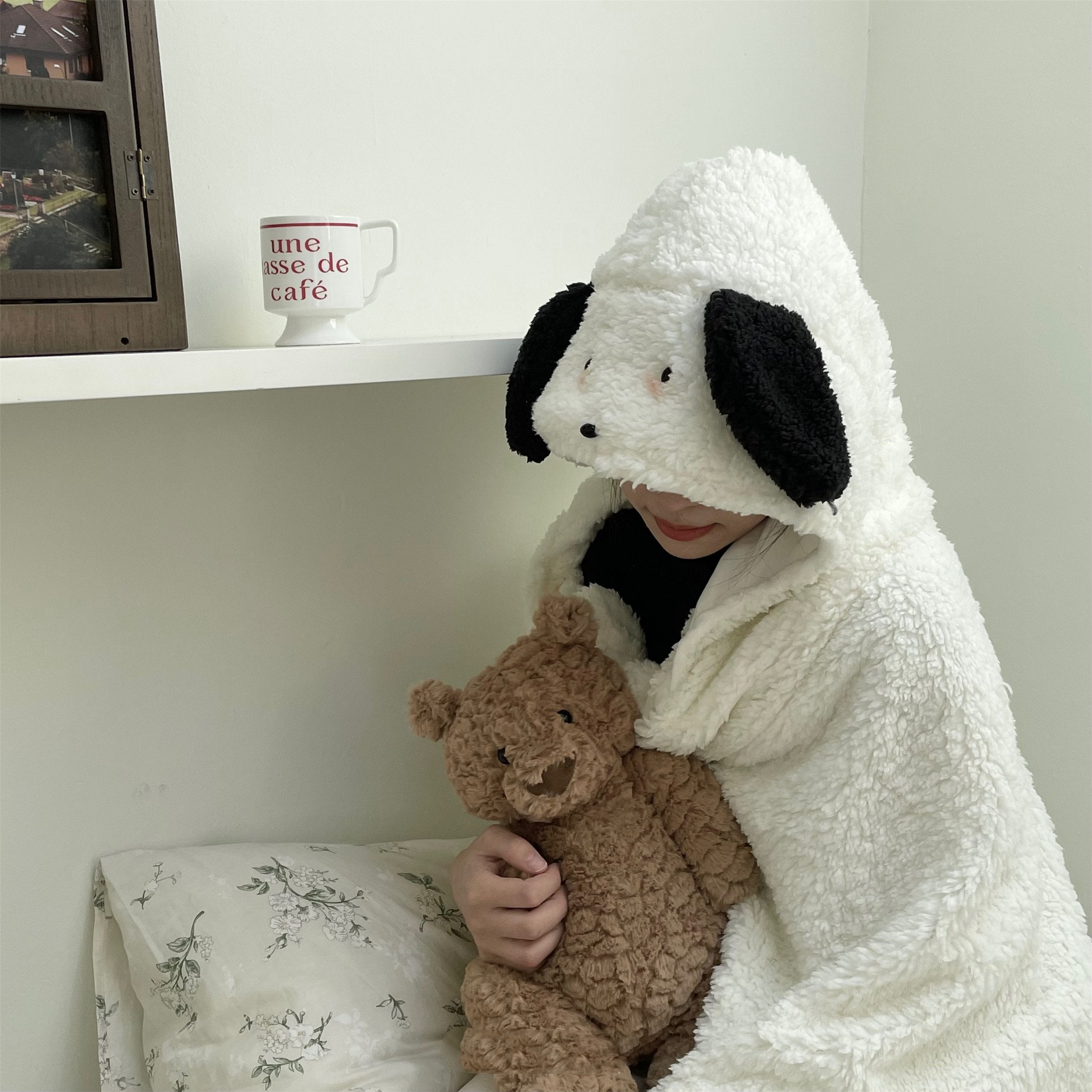 Thick warm shawl featuring a plush cartoon bear design, soft fabric, and cozy texture from My Store 3.