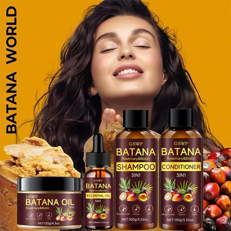 GSWP Batana Oil Shampoo, Conditioner, Hair Cream, and Hair Oil 4-Piece Set. Gently Cleanses, Deeply Moisturizes.320g+30ml
