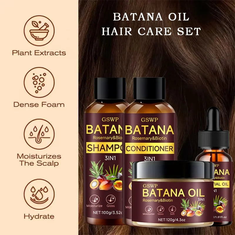 GSWP Batana Oil Shampoo, Conditioner, Hair Cream, and Hair Oil 4-Piece Set. Gently Cleanses, Deeply Moisturizes.320g+30ml