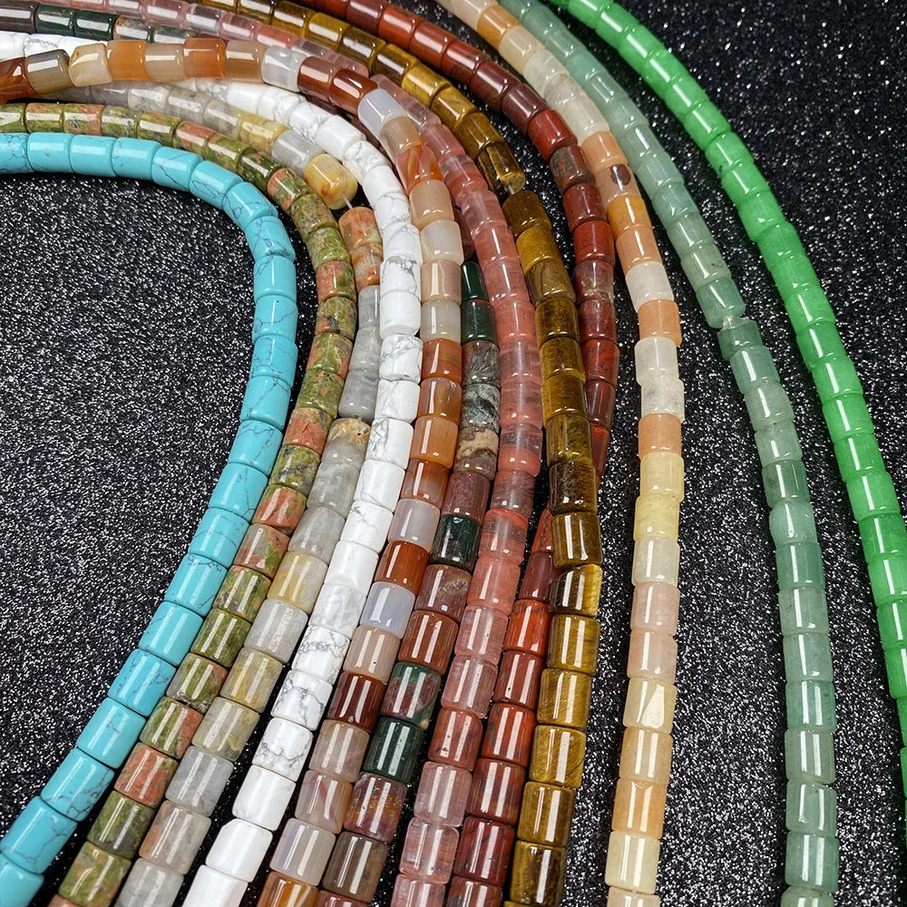 Natural Stone Gem Cylindrical Semi-precious  Beads DIY Retro Necklace Bracelet Earrings Jewelry Accessories Gift Making