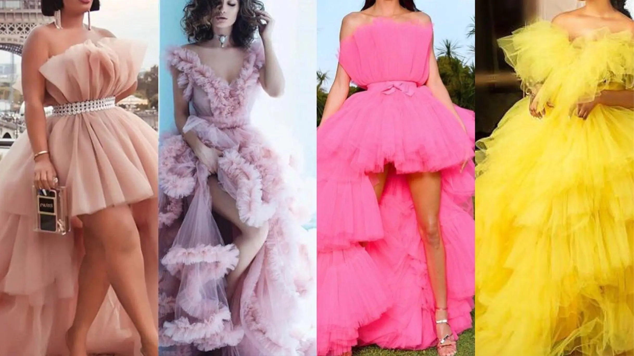 Gorgeous One Shoulder Pink Prom Dresses Tulle Tiered A Line Evening Gowns Women  Wedding Party Dress Formal Wear
