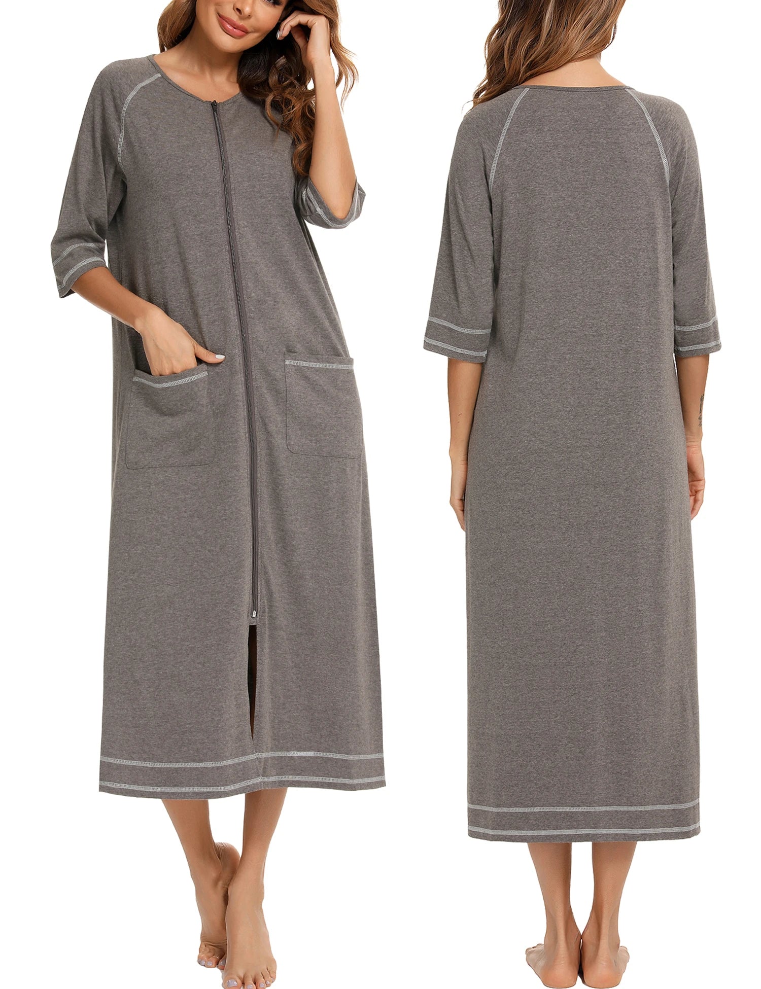 Zipper Women Sleepwear Pajama Maternity Dress 3/4Sleeve Nursing Baby Breastfeeding Nightdress Pregnancy Dress пижама хлопок