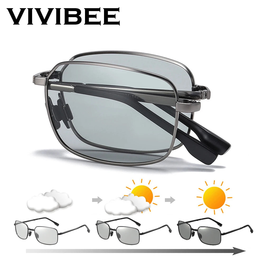 VIVIBEE Men Folding Photochromic Sunglasses with Polarized Lens Rectangle Metal Summer Male Shades 2026 Trending Products