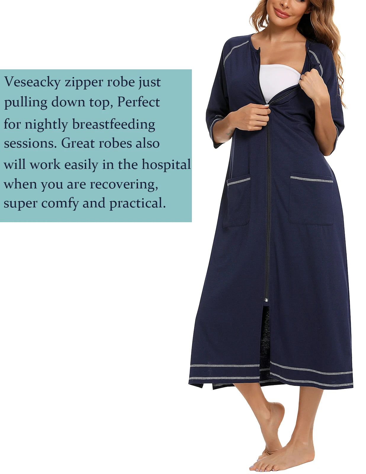 Zipper Women Sleepwear Pajama Maternity Dress 3/4Sleeve Nursing Baby Breastfeeding Nightdress Pregnancy Dress пижама хлопок