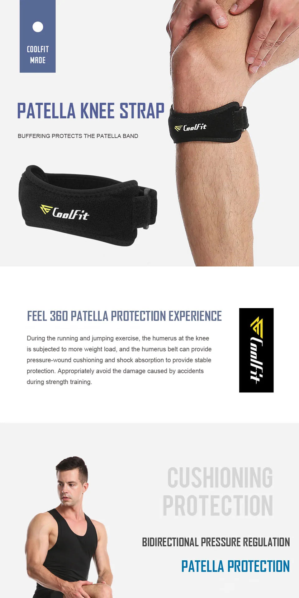 CoolFit 1PCS Knee Brace Support Knee pad Protective Sports Knee Protector Band Brace Meniscus Support Knee Injury Recovery