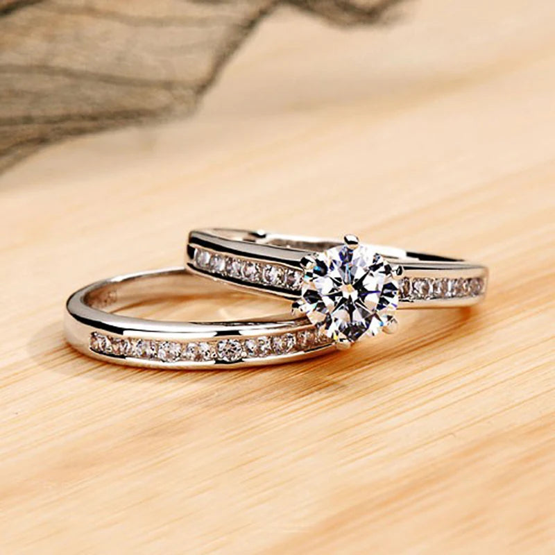 Huitan New Classic Six Claws Cubic Zirconia Set Rings for Women Luxury Wedding Accessories Good Quality Timeless Style Jewelry