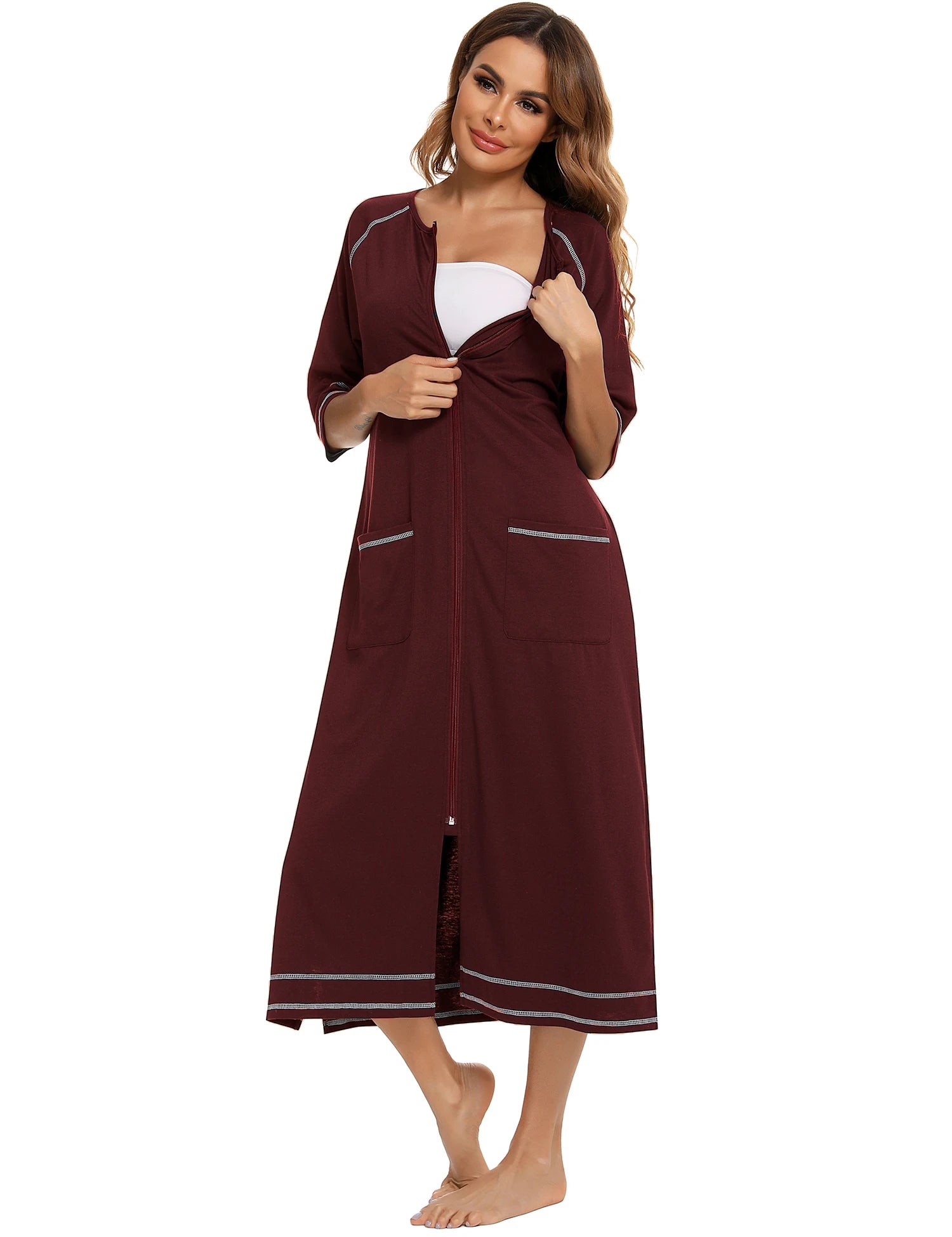 Zipper Women Sleepwear Pajama Maternity Dress 3/4Sleeve Nursing Baby Breastfeeding Nightdress Pregnancy Dress пижама хлопок