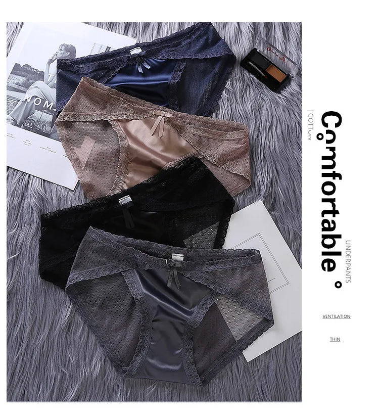 Women's Panties Satin Underwear Lace Sexy Briefs Ladies Casual Underpants Female Lingerie Intimates Girl Panty 2021