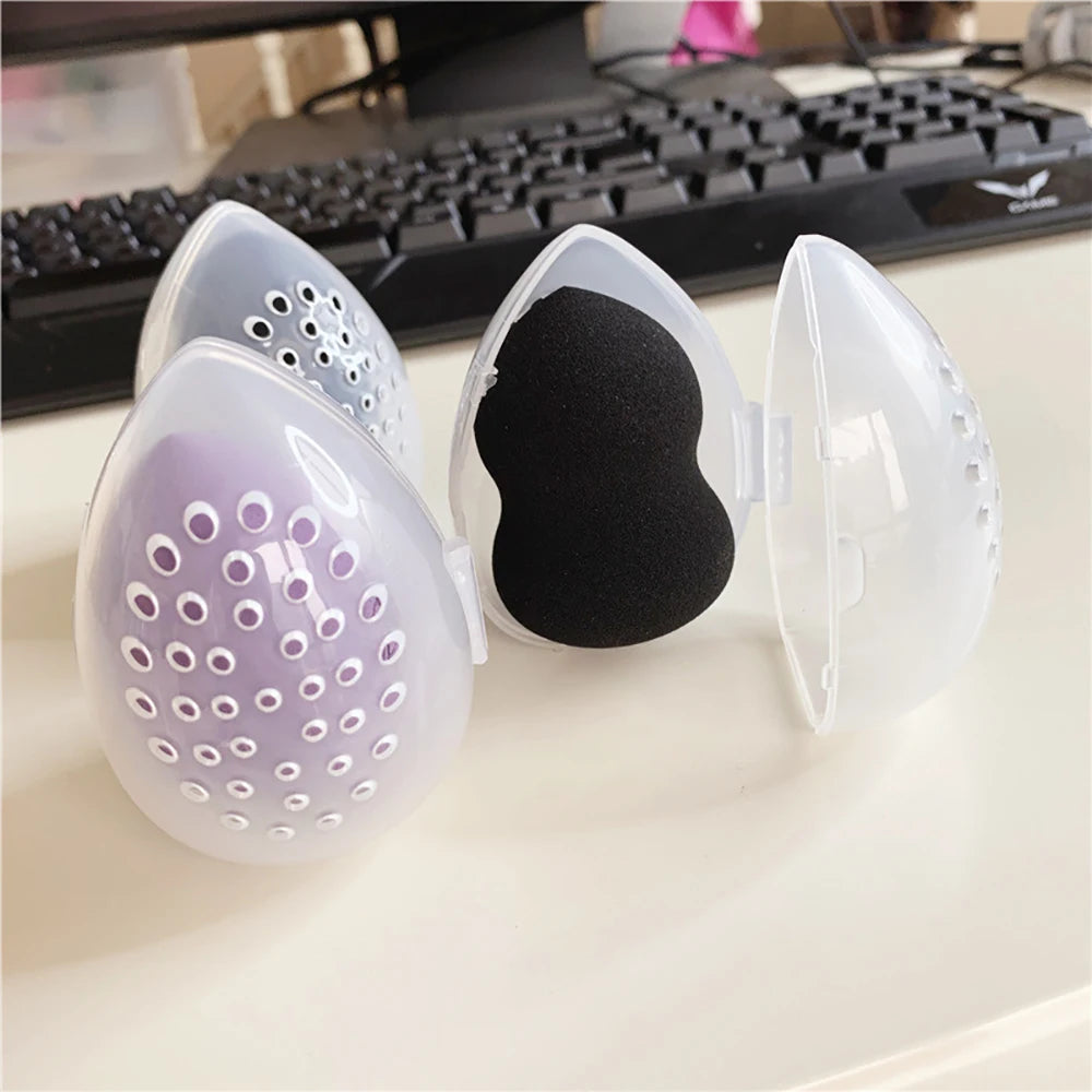 Makeup Sponge Storage Case Makeup Sponge Puff Holder Stand Empty Cosmetic Egg Shaped Rack Transparent Puffs Drying Box New 2022