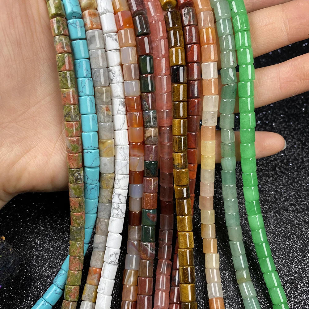 Natural Stone Gem Cylindrical Semi-precious  Beads DIY Retro Necklace Bracelet Earrings Jewelry Accessories Gift Making