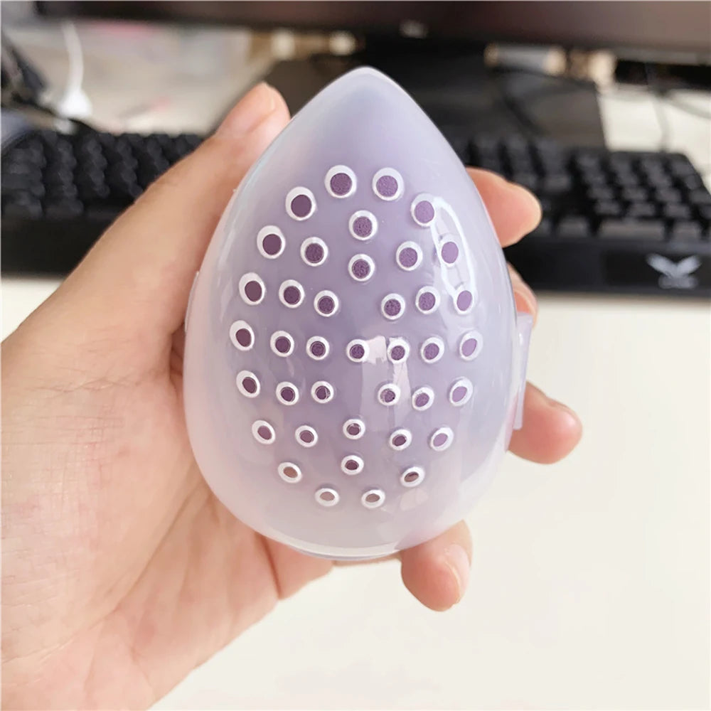Makeup Sponge Storage Case Makeup Sponge Puff Holder Stand Empty Cosmetic Egg Shaped Rack Transparent Puffs Drying Box New 2022