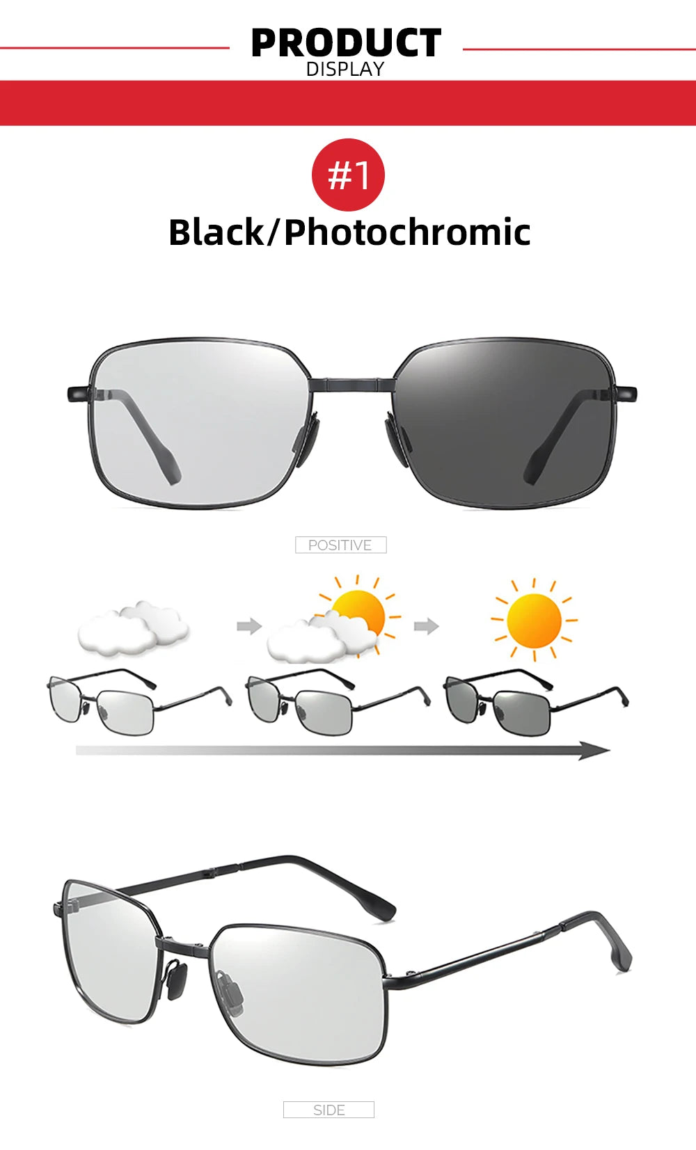 VIVIBEE Men Folding Photochromic Sunglasses with Polarized Lens Rectangle Metal Summer Male Shades 2026 Trending Products