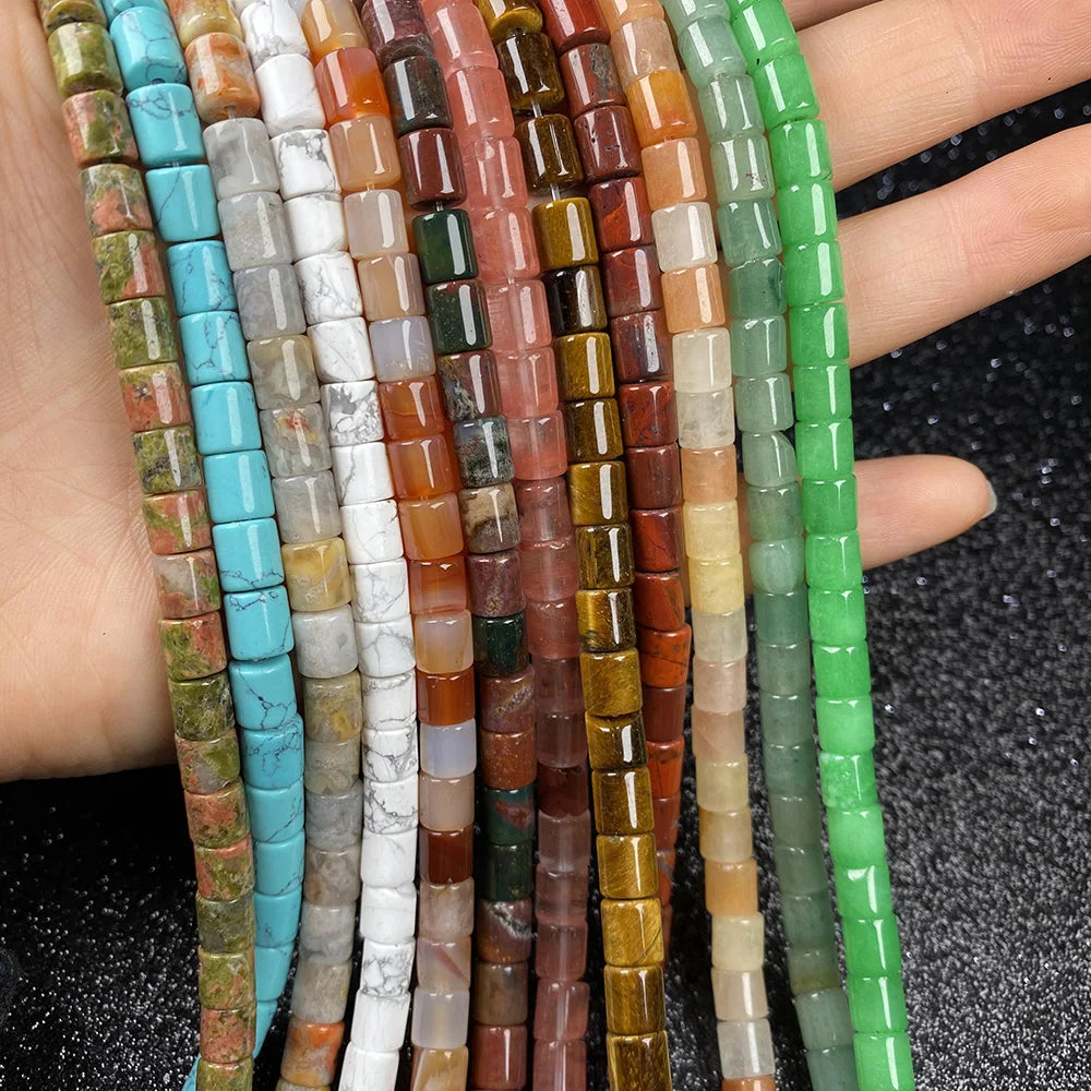 Natural Stone Gem Cylindrical Semi-precious  Beads DIY Retro Necklace Bracelet Earrings Jewelry Accessories Gift Making