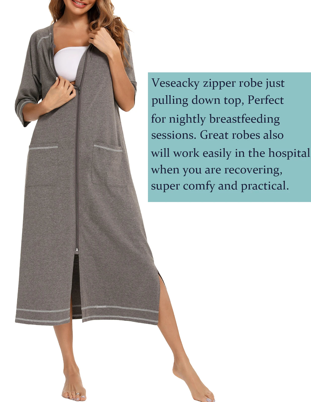 Zipper Women Sleepwear Pajama Maternity Dress 3/4Sleeve Nursing Baby Breastfeeding Nightdress Pregnancy Dress пижама хлопок