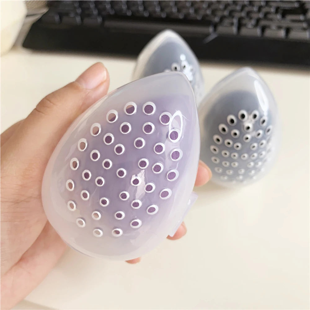 Makeup Sponge Storage Case Makeup Sponge Puff Holder Stand Empty Cosmetic Egg Shaped Rack Transparent Puffs Drying Box New 2022