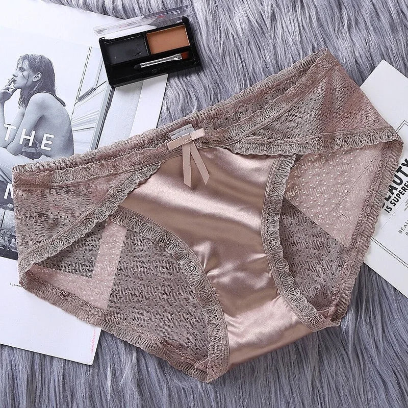 Women's Panties Satin Underwear Lace Sexy Briefs Ladies Casual Underpants Female Lingerie Intimates Girl Panty 2021