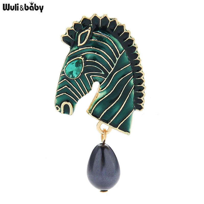 Wuli&baby Pearl Zebra Brooches For Women Unisex 2-color Horse Animal Head Party Office Brooch Pin Gifts