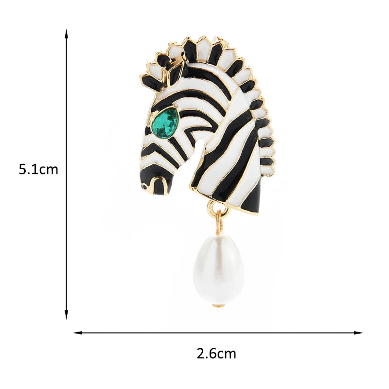 Wuli&baby Pearl Zebra Brooches For Women Unisex 2-color Horse Animal Head Party Office Brooch Pin Gifts