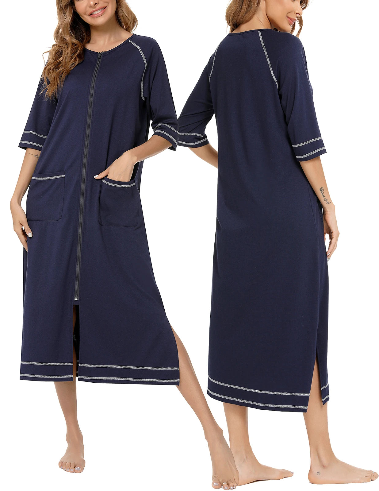 Zipper Women Sleepwear Pajama Maternity Dress 3/4Sleeve Nursing Baby Breastfeeding Nightdress Pregnancy Dress пижама хлопок