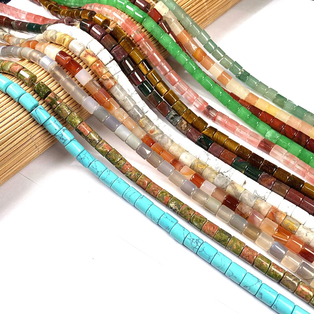 Natural Stone Gem Cylindrical Semi-precious  Beads DIY Retro Necklace Bracelet Earrings Jewelry Accessories Gift Making