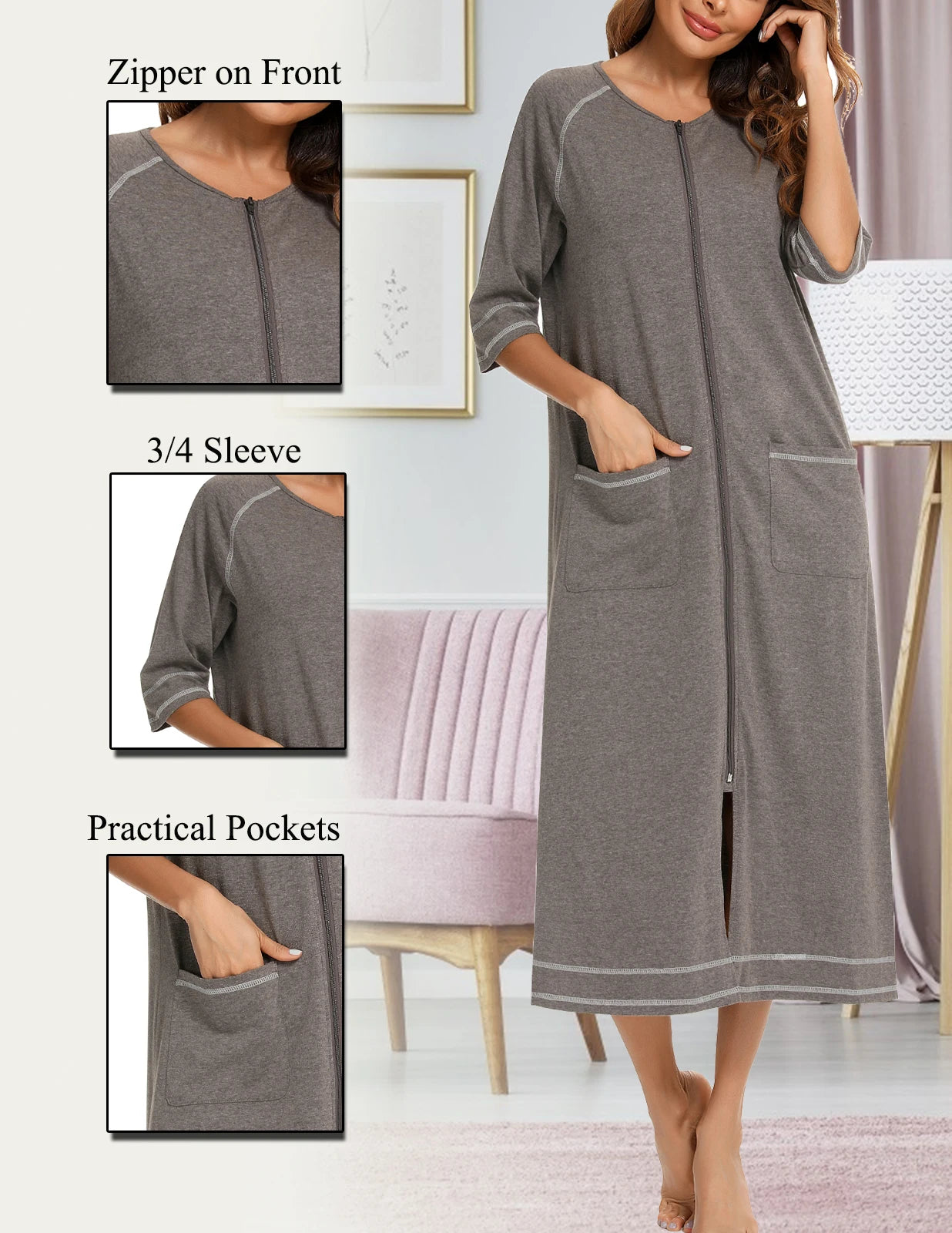 Zipper Women Sleepwear Pajama Maternity Dress 3/4Sleeve Nursing Baby Breastfeeding Nightdress Pregnancy Dress пижама хлопок