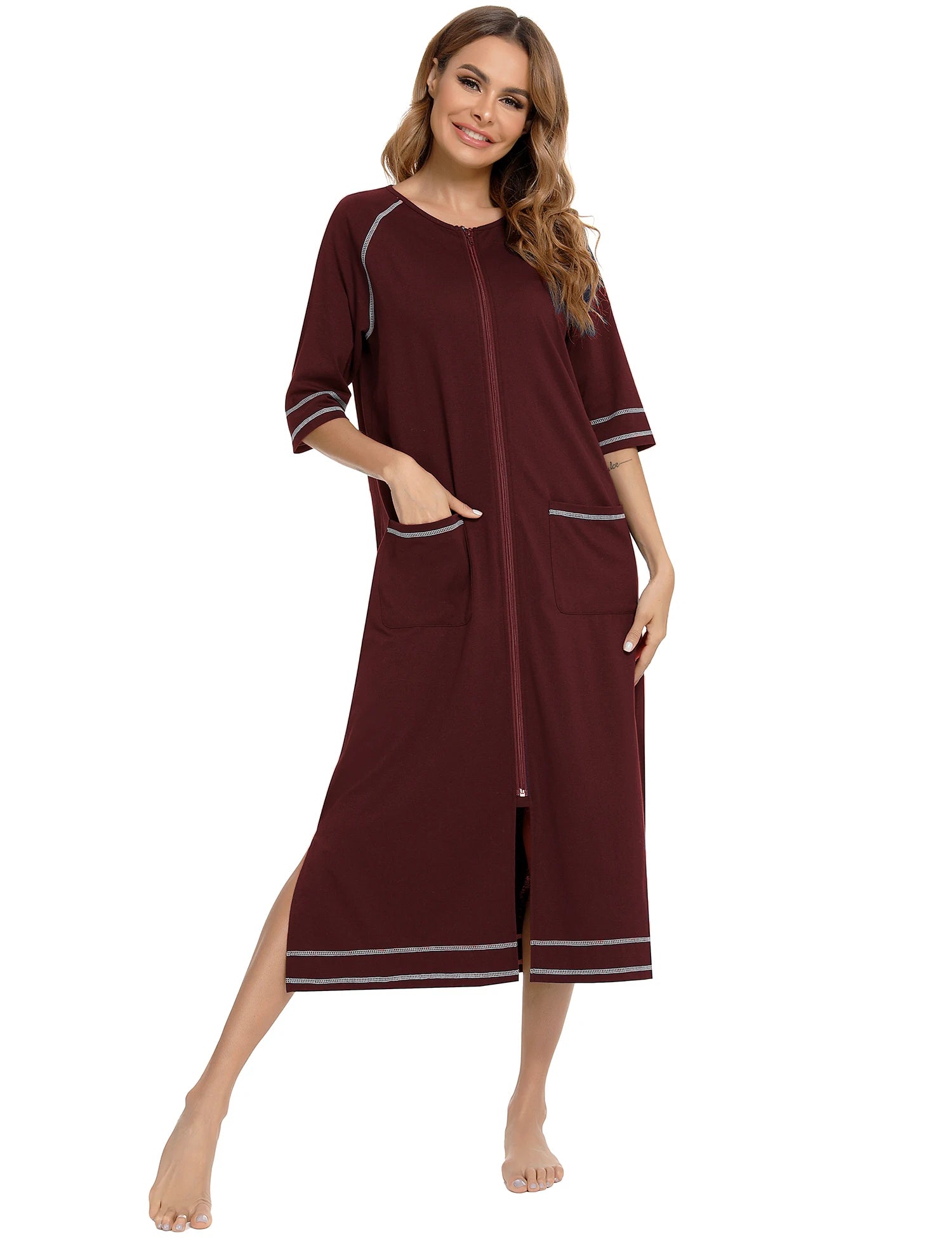 Zipper Women Sleepwear Pajama Maternity Dress 3/4Sleeve Nursing Baby Breastfeeding Nightdress Pregnancy Dress пижама хлопок