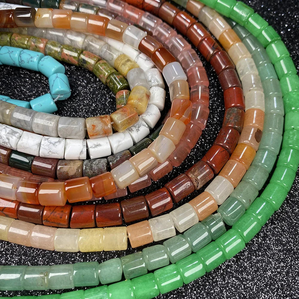 Natural Stone Gem Cylindrical Semi-precious  Beads DIY Retro Necklace Bracelet Earrings Jewelry Accessories Gift Making