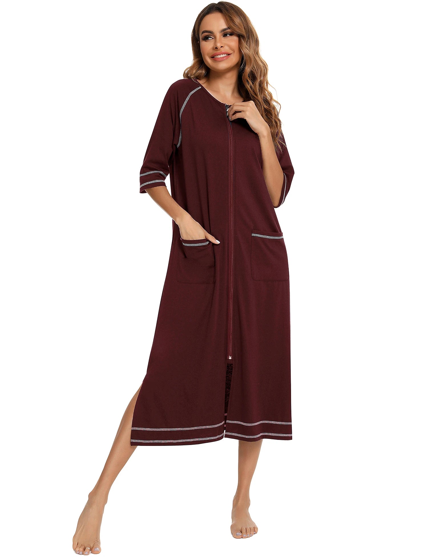 Zipper Women Sleepwear Pajama Maternity Dress 3/4Sleeve Nursing Baby Breastfeeding Nightdress Pregnancy Dress пижама хлопок