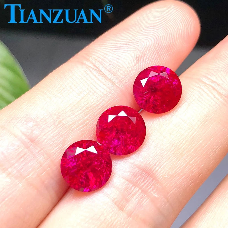Lab Grown Ruby Round Shape  Red Stone Diamond Cut  with Inculsions Artificial Loose Ruby Stone with AGL Certificate