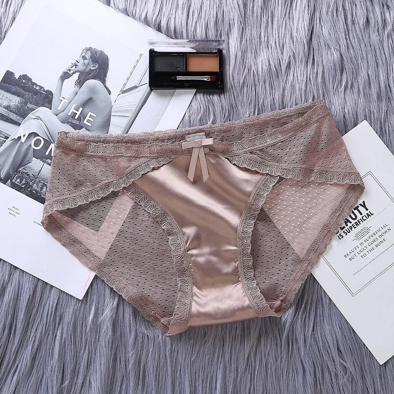 Women's Panties Satin Underwear Lace Sexy Briefs Ladies Casual Underpants Female Lingerie Intimates Girl Panty 2021