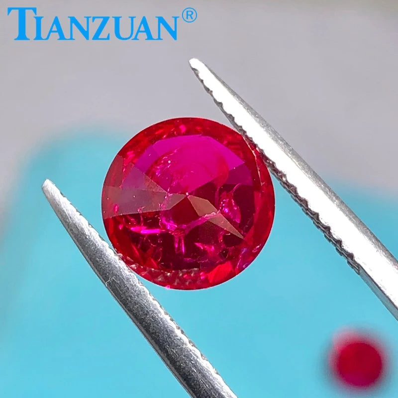 Lab Grown Ruby Round Shape  Red Stone Diamond Cut  with Inculsions Artificial Loose Ruby Stone with AGL Certificate