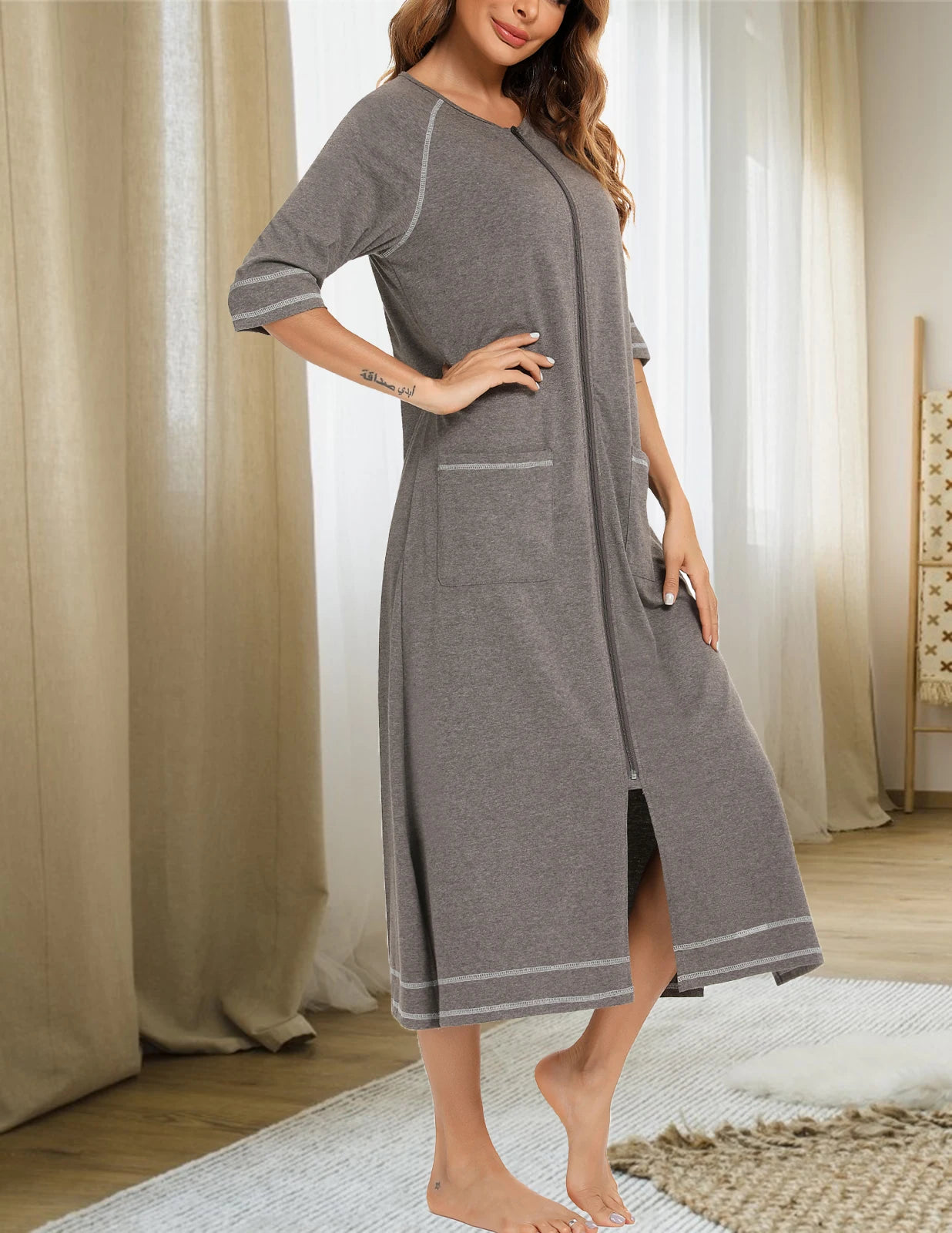 Zipper Women Sleepwear Pajama Maternity Dress 3/4Sleeve Nursing Baby Breastfeeding Nightdress Pregnancy Dress пижама хлопок