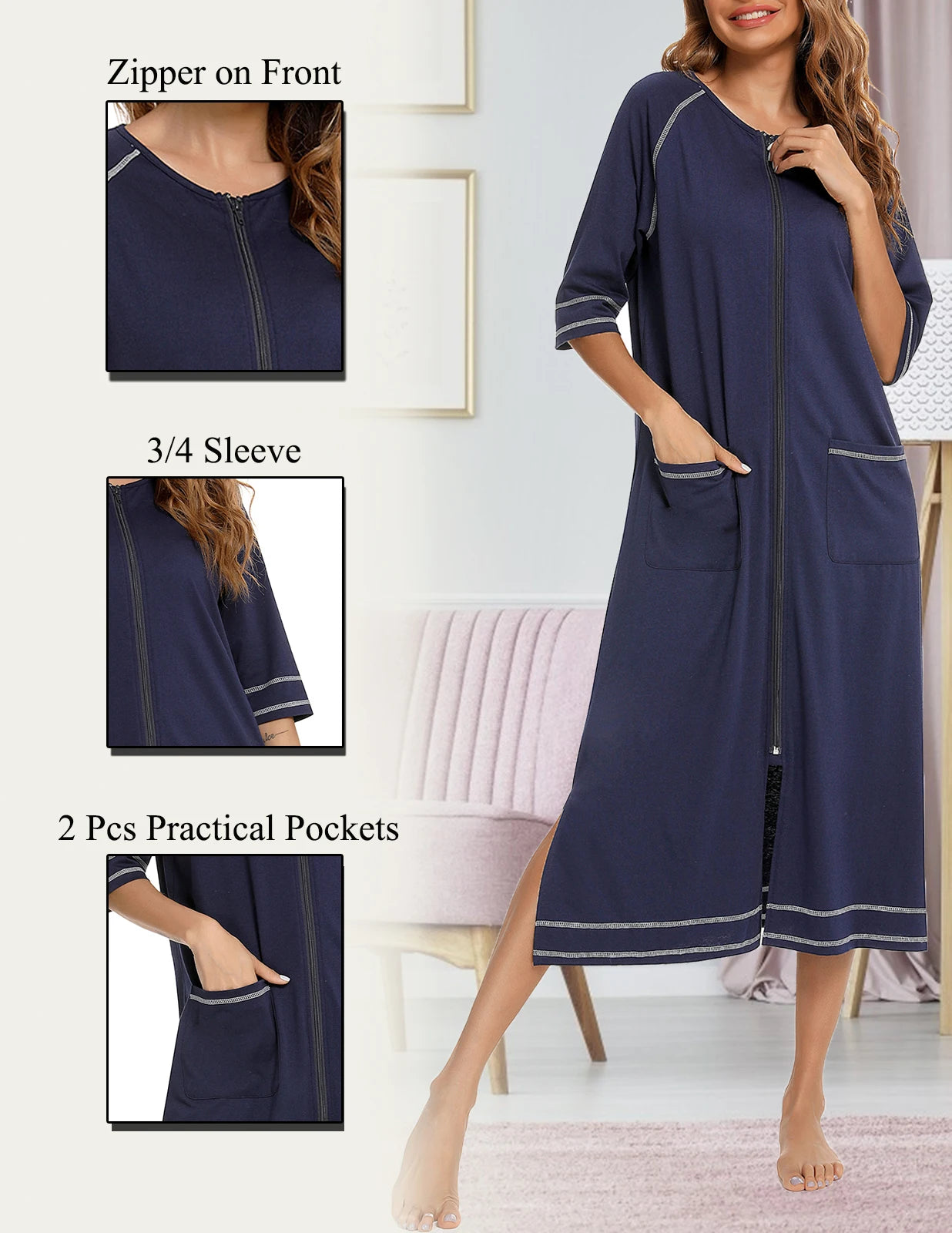 Zipper Women Sleepwear Pajama Maternity Dress 3/4Sleeve Nursing Baby Breastfeeding Nightdress Pregnancy Dress пижама хлопок
