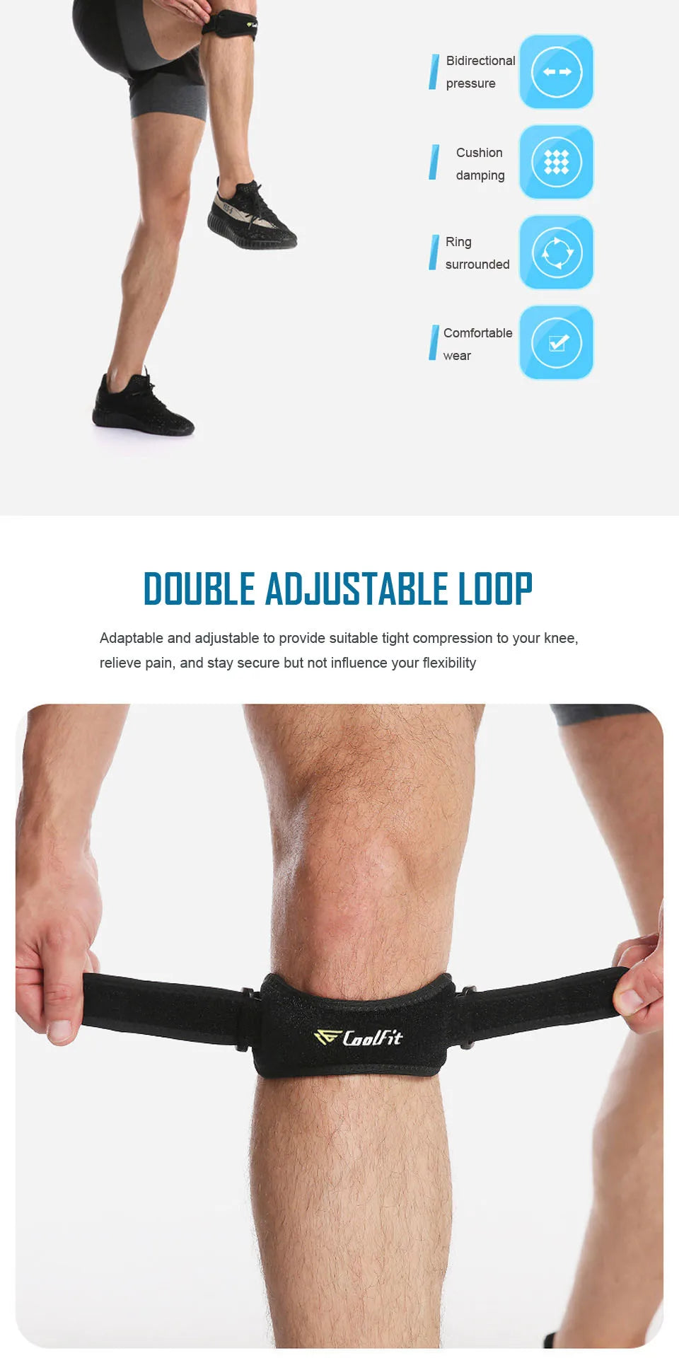 CoolFit 1PCS Knee Brace Support Knee pad Protective Sports Knee Protector Band Brace Meniscus Support Knee Injury Recovery