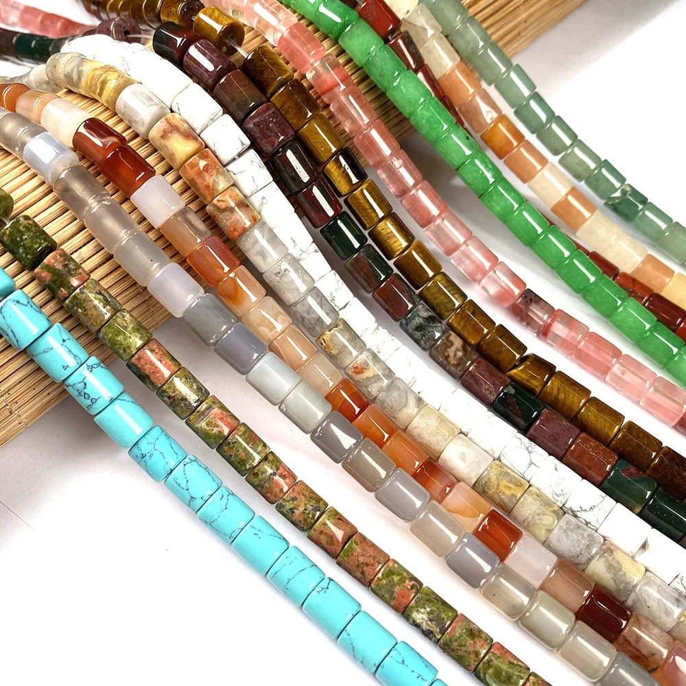 Natural Stone Gem Cylindrical Semi-precious  Beads DIY Retro Necklace Bracelet Earrings Jewelry Accessories Gift Making