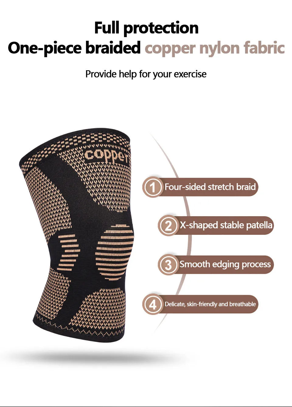 1Pcs Band Copper Nylon Knee Brace for Arthritis Pain and Support Knee Sleeve Compression for Sports Workout Arthritis Relief