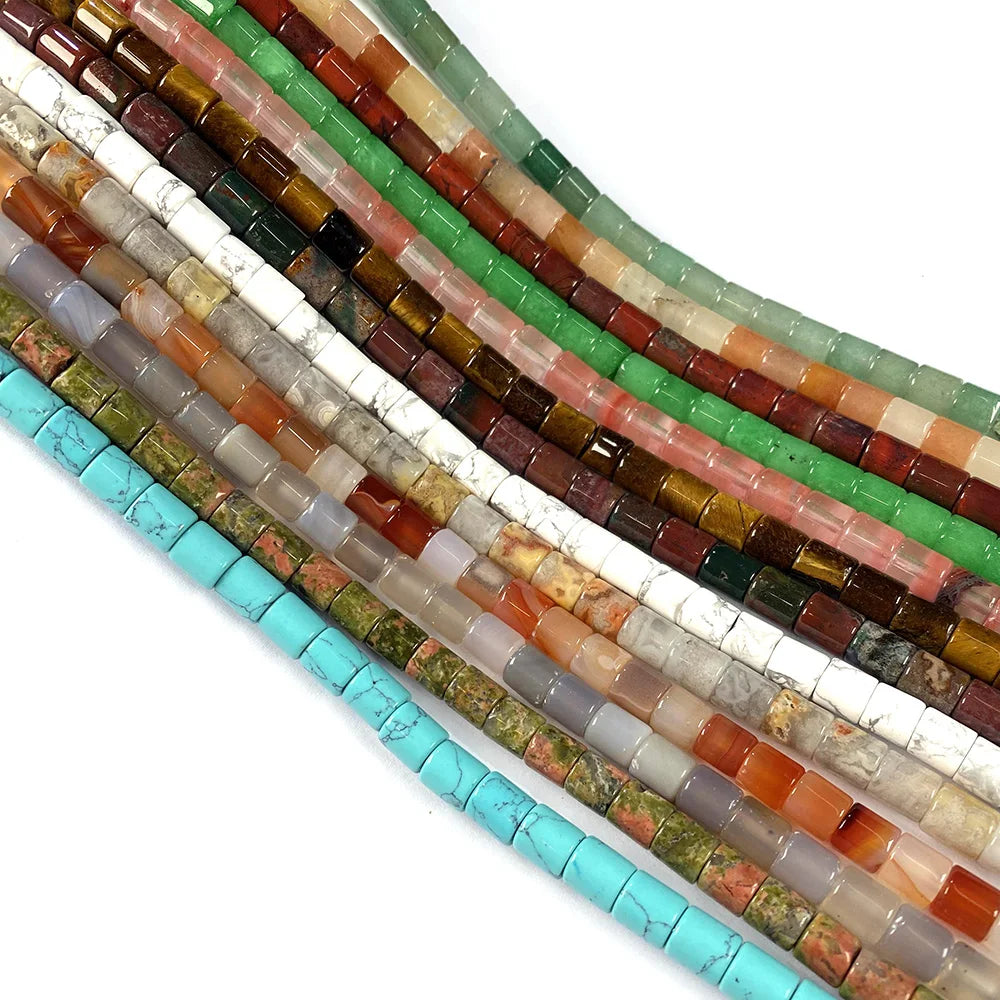 Natural Stone Gem Cylindrical Semi-precious  Beads DIY Retro Necklace Bracelet Earrings Jewelry Accessories Gift Making