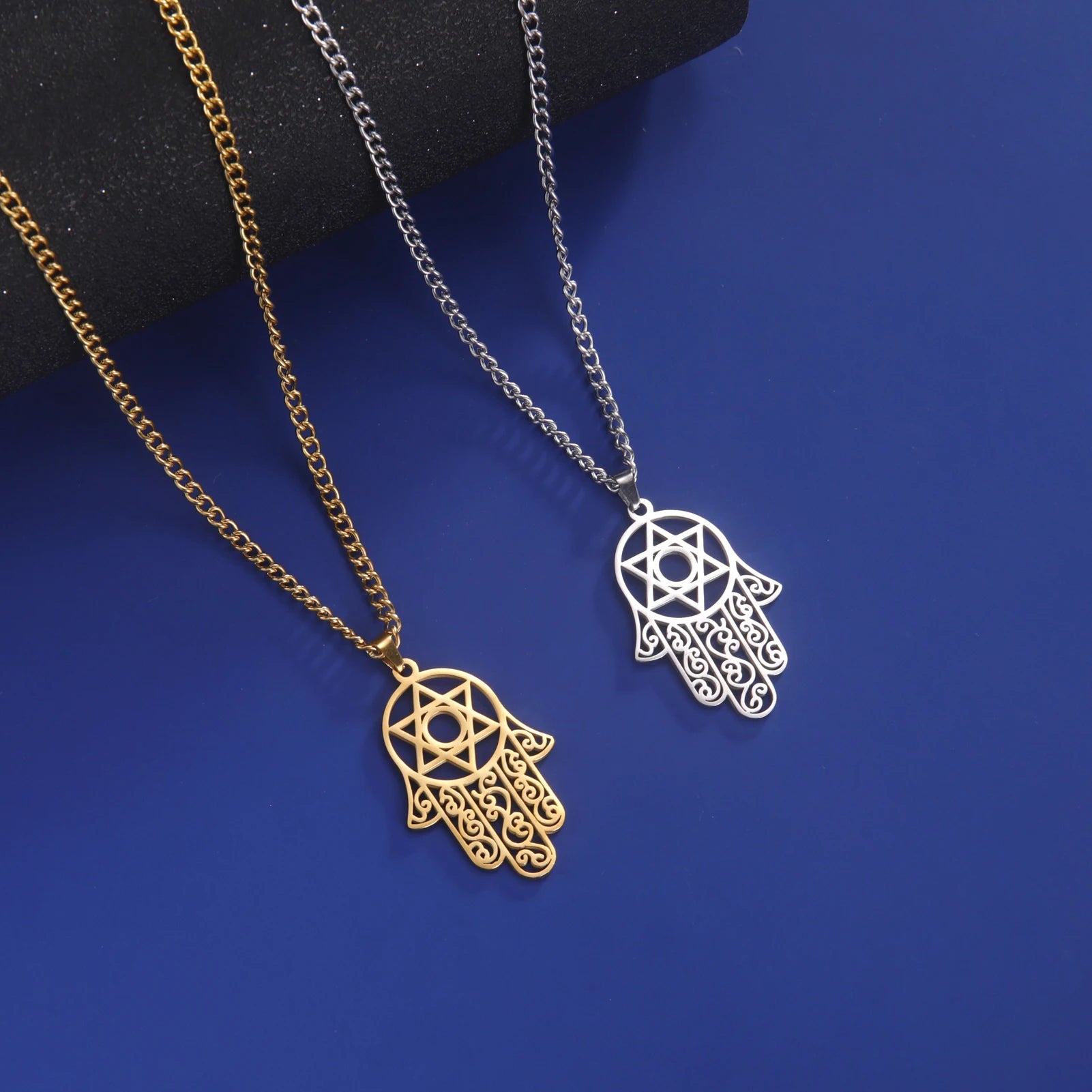 VASSAGO Hexagram Hamsa Hand Pendants Necklace for Men Magen David Necklace Hamsa Hand of Fatima Necklace Islam Arab Jewish Jewel