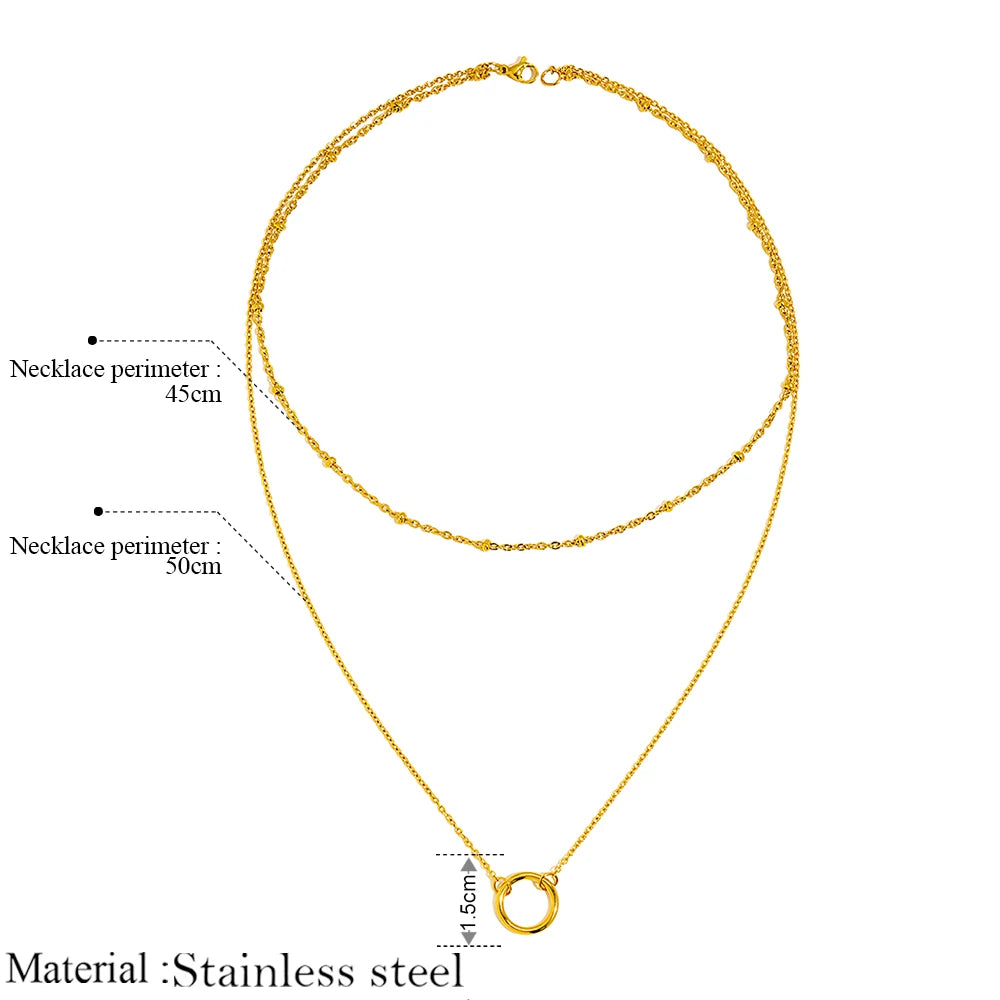 Stainless Steel Necklaces Trending Products Circle Pendant Bead Layer Chain Light Luxury Choker Fine Necklace For Women Jewelry