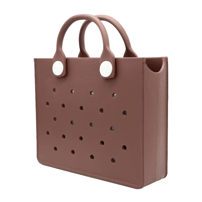 Fashion Storage EVA Large Leather Shoulder Bag Beach Tote Travel Handbag Storage for Women Casual Waterproof Bag Hole Fit Charms