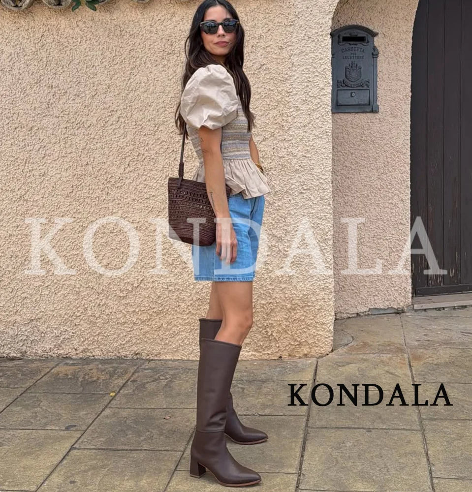 KONDALA Elegant Bubble Short Sleeve Shirt Women Summer Chic Casual Holiday Skirt Hem Shirts New 2026 Trendy Ladies Folded Shirts