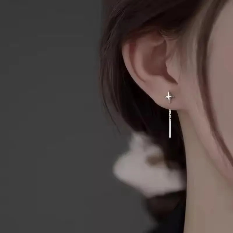 2025 New Korean Star Ear Wire Tassel Thread Chain Climb Star Pendants Drop Earrings Women's Straight Hanging Earings Jewelry