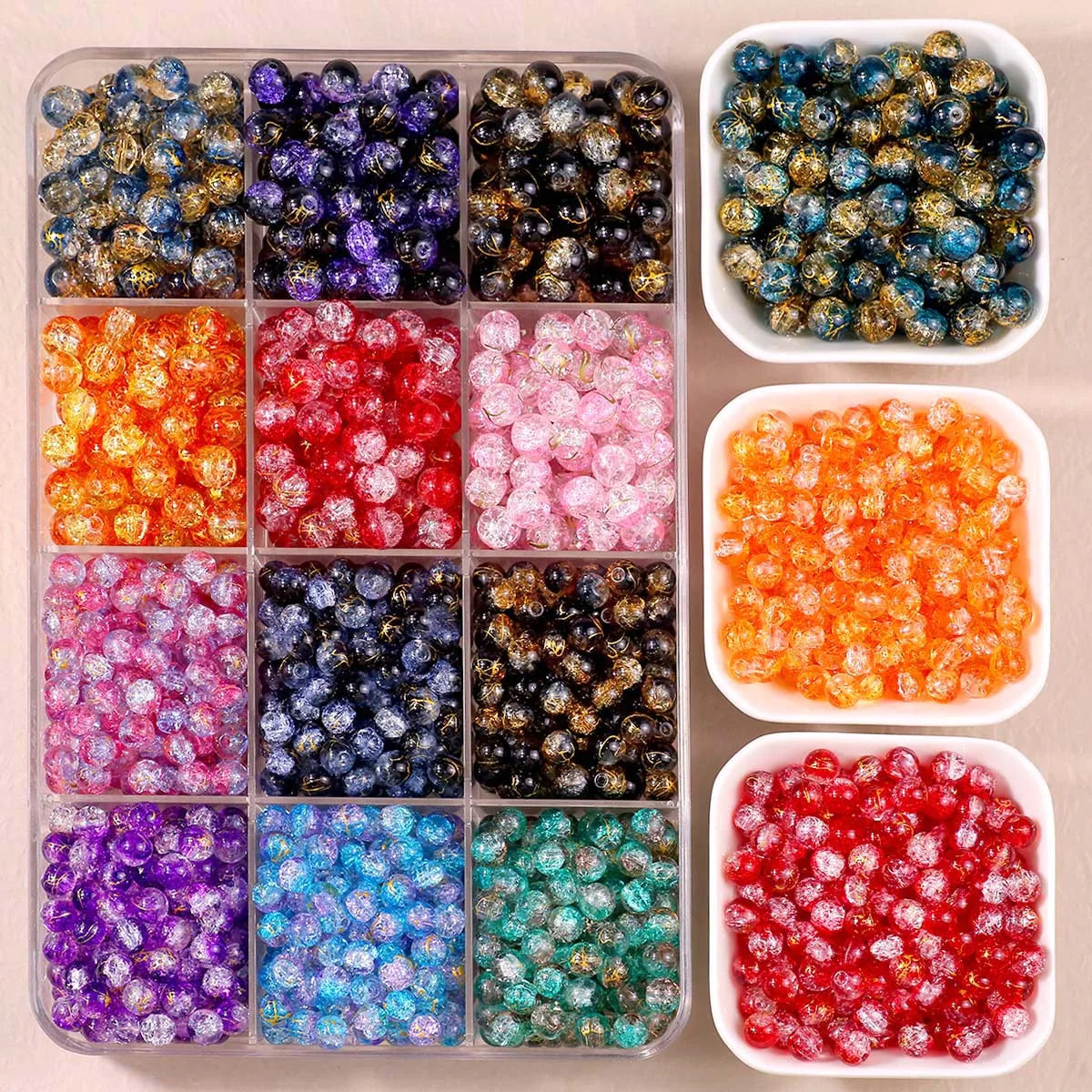 8/10mm Gradient Color Dot Golden Crackled Crystal Bead Round Glass Spacer Loose Beads For Jewelry Making Bracelet DIY Accessorie
