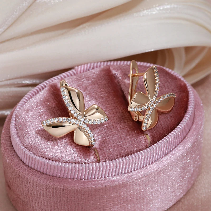 SYOUJYO Butterfly Shape Earrings For Women English Ear Clips Daily Wear Luxury 585 Gold Color Jewelry