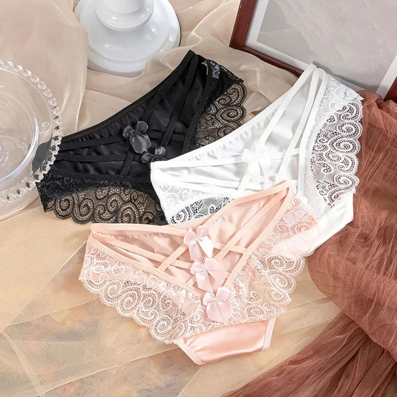 Women's Panties Silk Satin Underwear Lace Sexy Lingerie Breathable Mid Waist Female Briefs Comfortable Panty Underpants