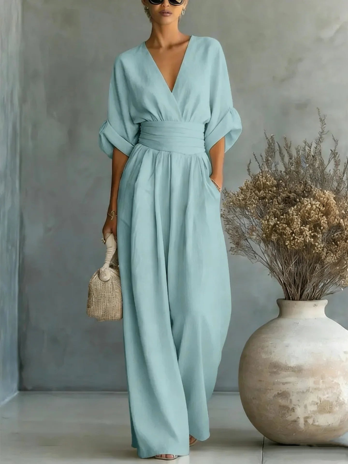 Women’s Elegant Slim Fit V-Neck Jumpsuit 2026