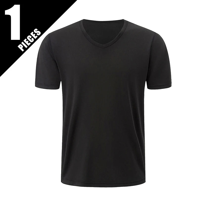 1/2/3 Pcs Men's Solid Color Casual Small White T Youth Loose Joker Classic V-neck Comfortable Short Sleeve Simple Fashion T-shir